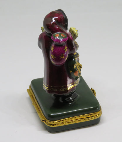 LIMOGES FRANCE BOX- CHRISTMAS - LYNN HANEY - "GLOBE SANTA CLAUS" - MAPS & WREATH