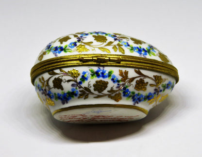 LIMOGES BOX - LE TALLEC EGG - GOLD GRAPEVINE & FLOWERS - TREILLE MUSCATE - 1962
