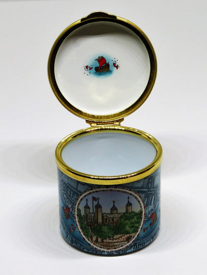STAFFORDSHIRE ENGLISH ENAMEL BOX - LONDON LANDMARKS - TOWER OF LONDON - BIG BEN