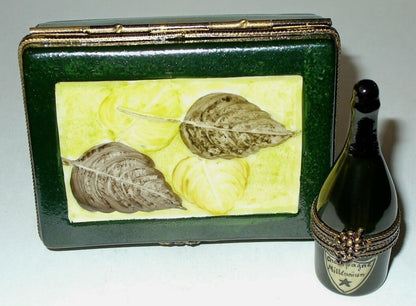 LIMOGES FRANCE 2 BOX SET - CHAMPAGNE CASE - FLUTES &  BOTTLE INSIDE - GRAPE LEAF