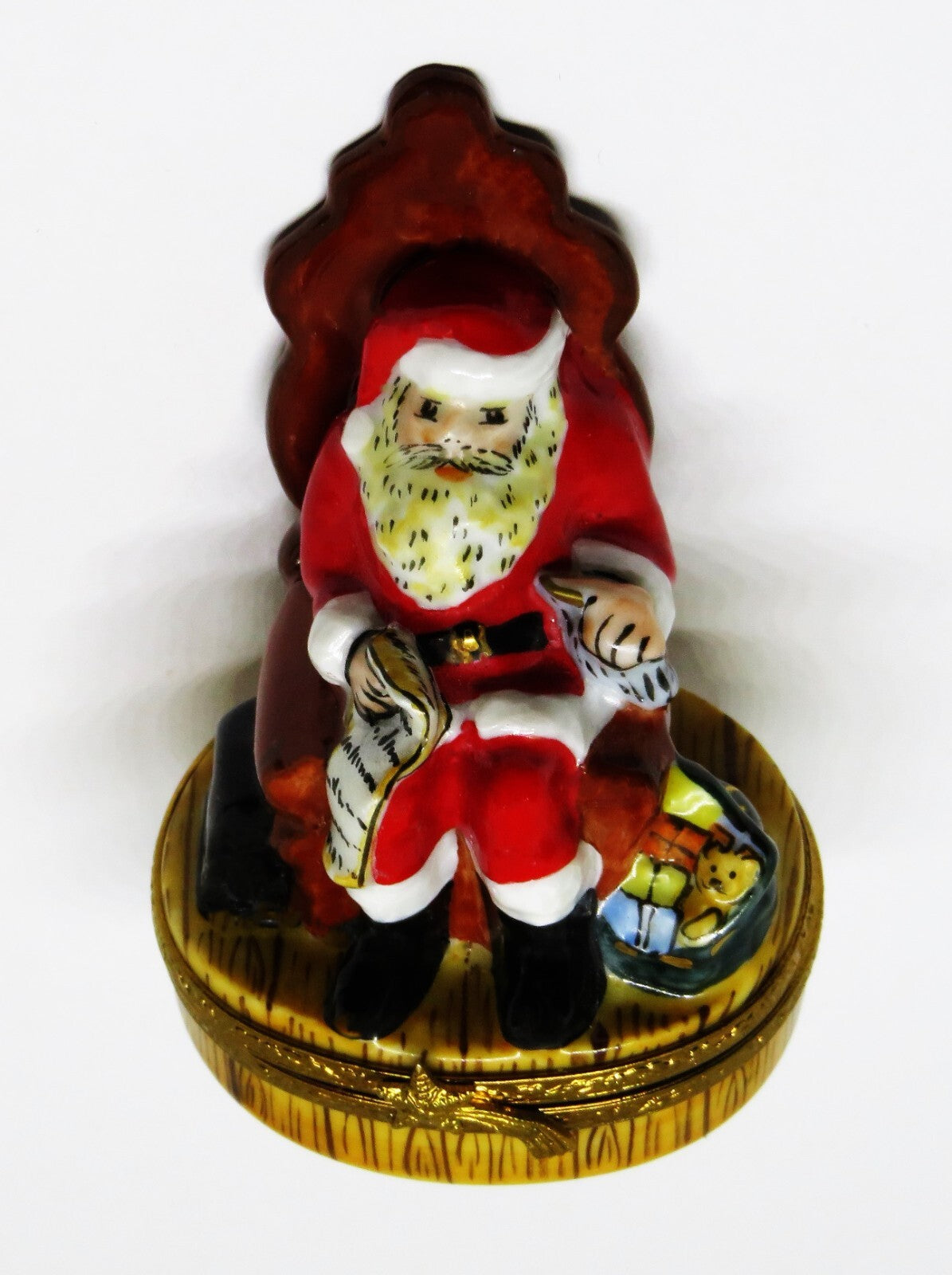LIMOGES FRANCE BOX - SANTA CLAUS IN A CHAIR - NAUGHTY/NICE LIST - CHRISTMAS
