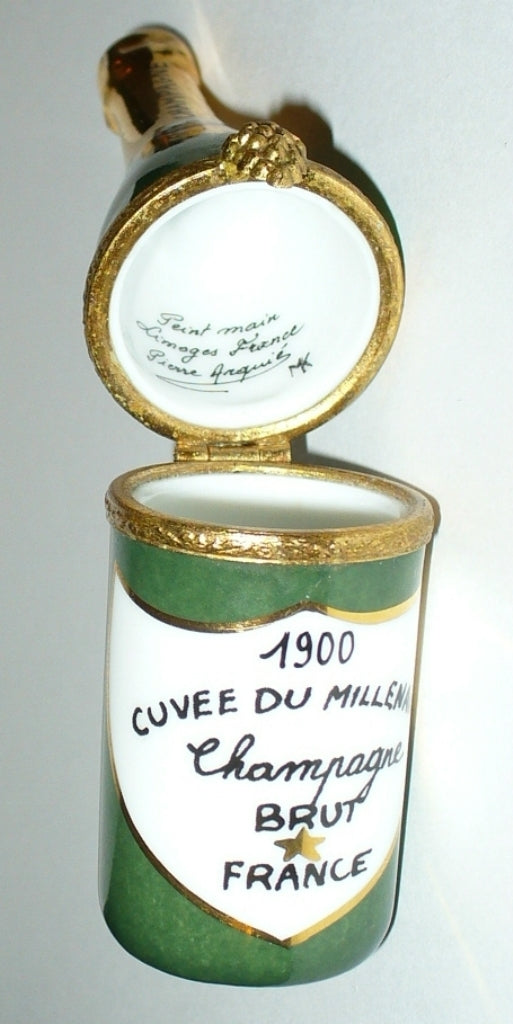 LIMOGES FRANCE BOX - CHAMPAGNE BOTTLE & 2 PORCELAIN GLASSES - NEW YEAR'S EVE