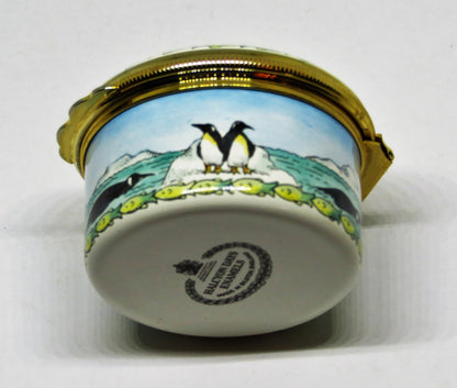 HALCYON DAYS ENGLISH ENAMEL BOX - EMPEROR PENGUINS - BIRDS - FISH - ANTARCTICA