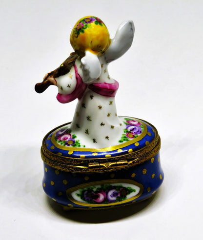 LIMOGES FRANCE BOX - CHRISTMAS - ANGEL & VIOLIN - FLOWERS & DOVES & STARS