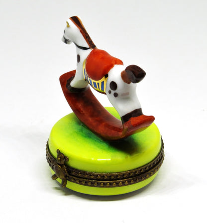 LIMOGES FRANCE BOX ~ TOY ROCKING HORSE ~ TEDDY BEAR CLASP ~ PEINT MAIN
