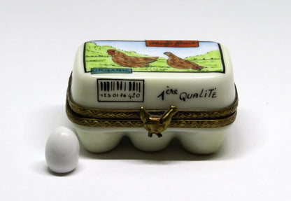 LIMOGES FRANCE BOX - LA CLAIRE - EGG CARTON & SIX ORGANIC EGGS - HENS - CHICKENS
