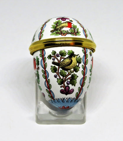 HALCYON DAYS ENAMEL BOX - EGG WITH ROBINS & SPARROWS - BIRDS - BUTTERFLY - MIB