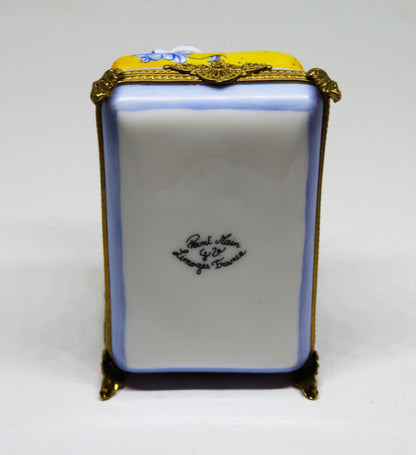 LIMOGES FRANCE BOX - COUPLE IN A BRASS BED - COFFEE  POT & CUPS - "BONJOUR"