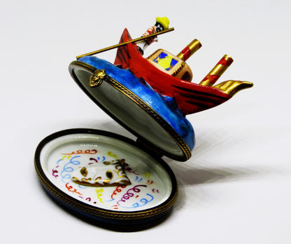LIMOGES FRANCE BOX- GERARD RIBIERRE - GONDOLA & 3D CARNIVAL MASK INSIDE - VENICE