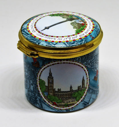STAFFORDSHIRE ENGLISH ENAMEL BOX - LONDON LANDMARKS - TOWER OF LONDON - BIG BEN