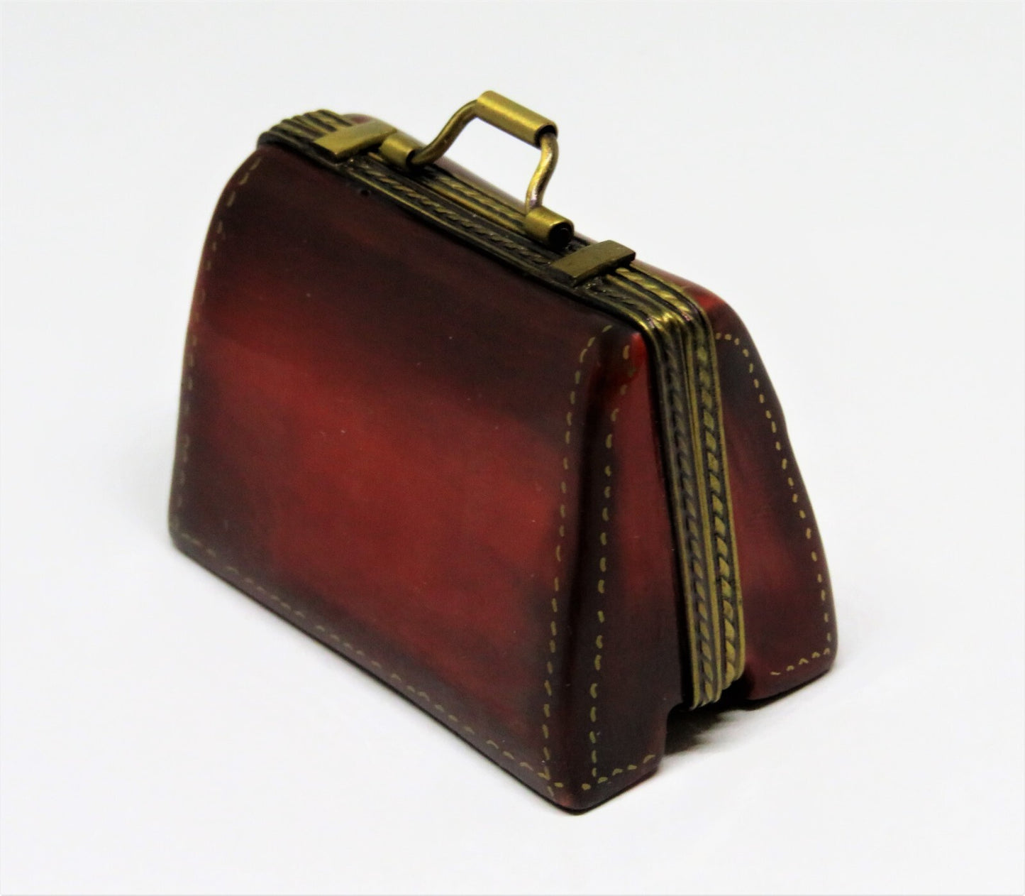 LIMOGES FRANCE BOX - BROWN 'LEATHER' BRIEFCASE - PORTFOLIO - FOUNTAIN PEN INSIDE