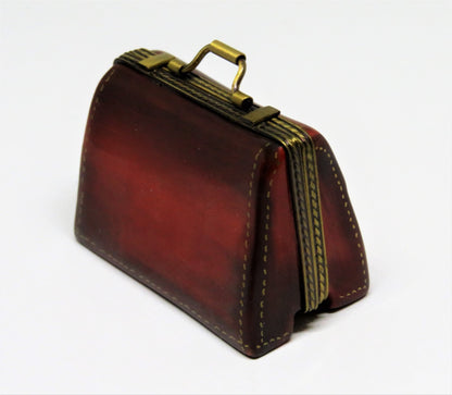 LIMOGES FRANCE BOX - BROWN 'LEATHER' BRIEFCASE - PORTFOLIO - FOUNTAIN PEN INSIDE