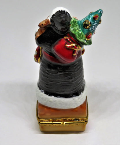 LIMOGES FRANCE BOX - CHRISTMAS - SANTA CLAUS - LYNN HANEY - "REINDEER CROSSING"