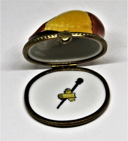 LIMOGES FRANCE BOX~ MAN'S  CAP ~ HAT ~ WALKING STICK & GLOVES INSIDE ~PEINT MAIN