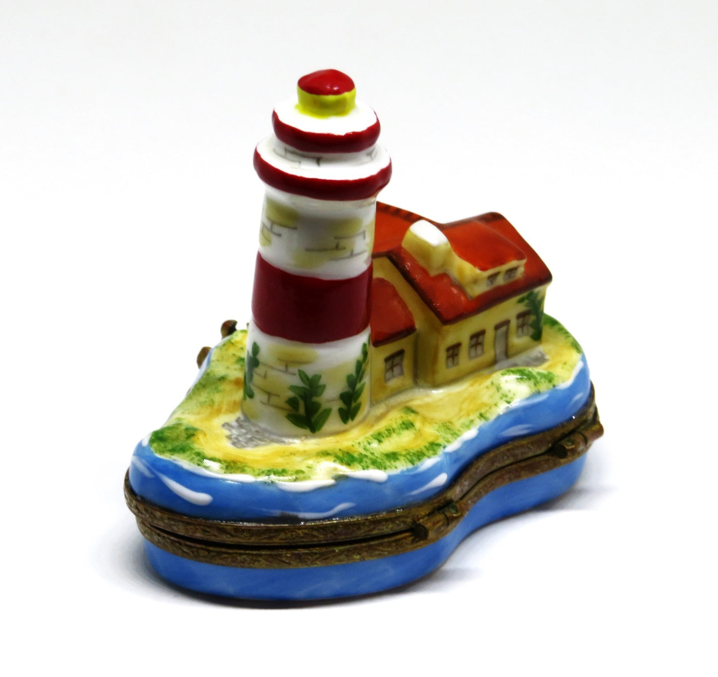 LIMOGES FRANCE BOX - LIGHTHOUSE & ISLAND - STARFISH CLASP - BIRDS & SUN INSIDE
