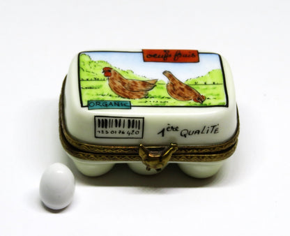 LIMOGES FRANCE BOX - LA CLAIRE - EGG CARTON & SIX ORGANIC EGGS - HENS - CHICKENS