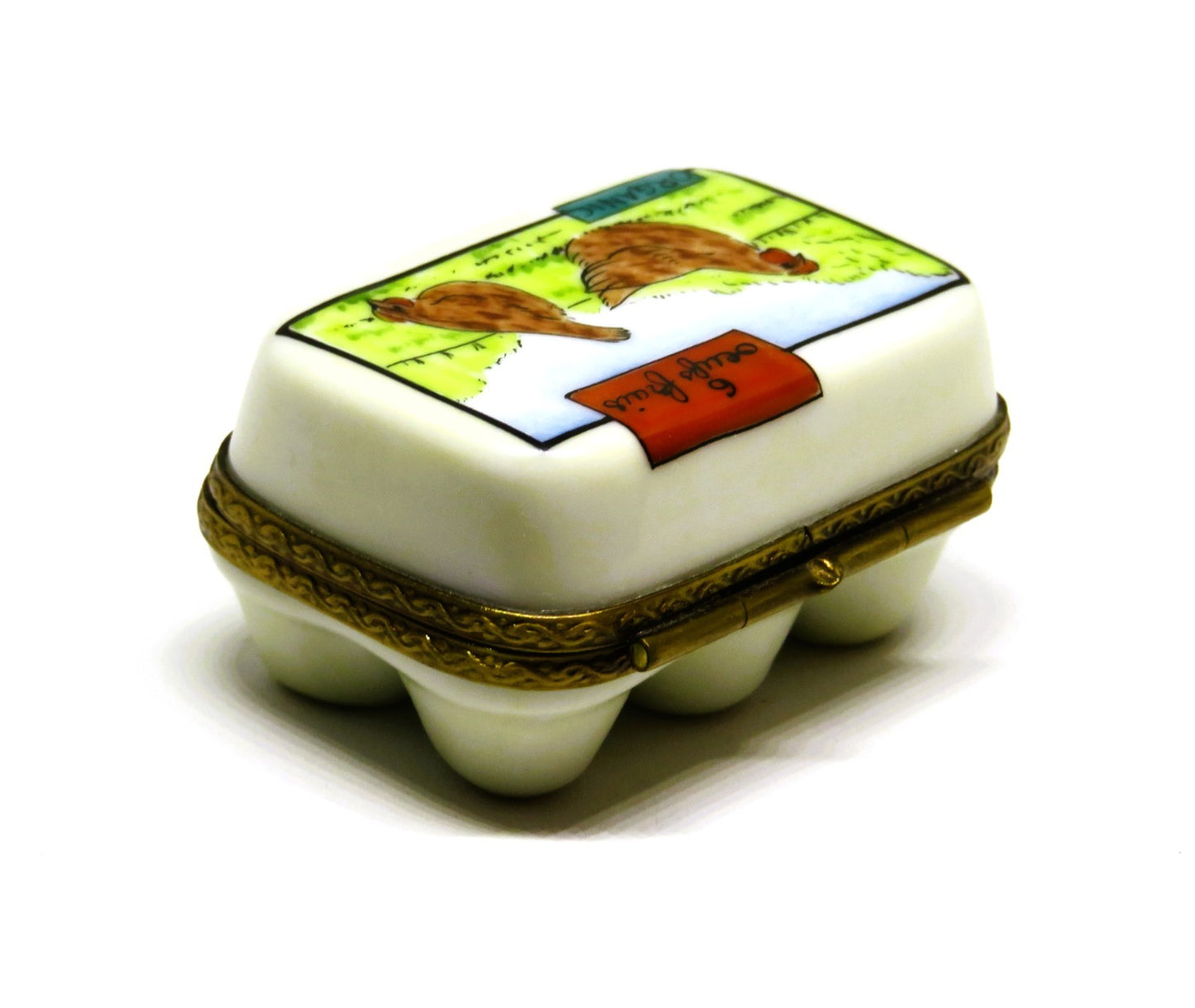 LIMOGES FRANCE BOX - LA CLAIRE - EGG CARTON & SIX ORGANIC EGGS - HENS - CHICKENS