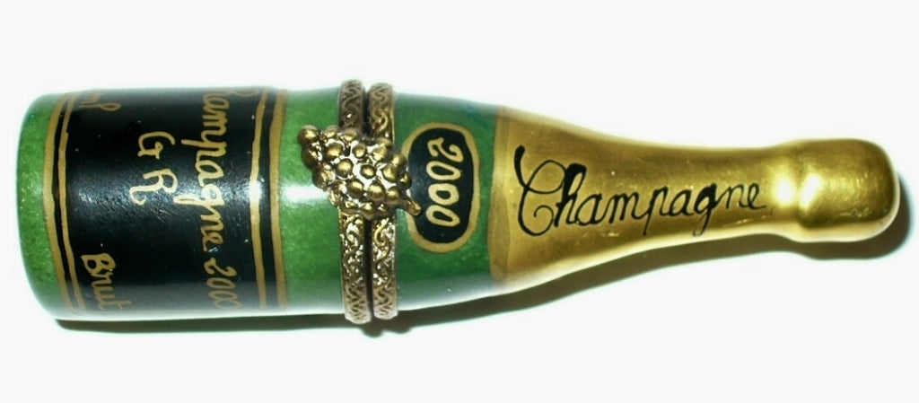 LIMOGES BOX ~ FRENCH CHAMPAGNE BOTTLE 2000 ~ANNIVERSARY~ GR ~WEDDING~ PEINT MAIN