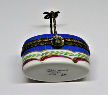 LIMOGES FRANCE BOX-  SEVRES STYLE FLORAL BASKET - FLOWERS - ROSES - FLOWER CLASP