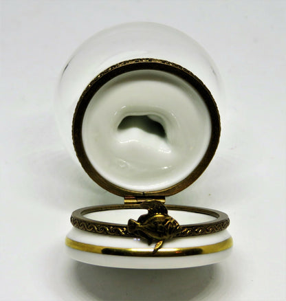 LIMOGES FRANCE BOX - ROCHARD - GOLDFISH IN A GLASS FISH BOWL - CORAL & PEBBLES