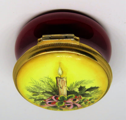 HOUSE OF ASHLEY - ENGLISH ENAMEL BOX - CANDLE & HOLLY - CHRISTMAS 1995 - MIB