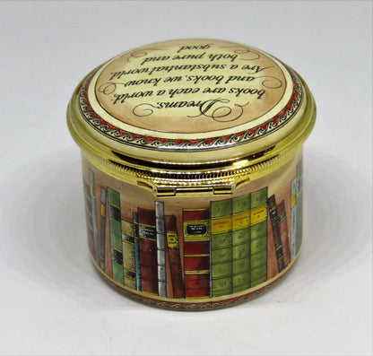 HALCYON DAYS ENAMEL BOX - BOOKS ON A SHELF - WORDSWORTH SONNET - LIBRARY - MIB