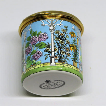 HALCYON DAYS ENAMEL BOX - GARDEN - GREENHOUSE - FLOWERS - DAISY - ROSE - LILY