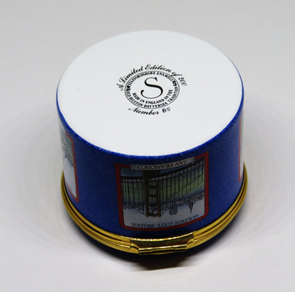 STAFFORDSHIRE ENGLISH ENAMEL BOX - U. S. LANDMARKS - STATUE OF LIBERTY - CAPITOL