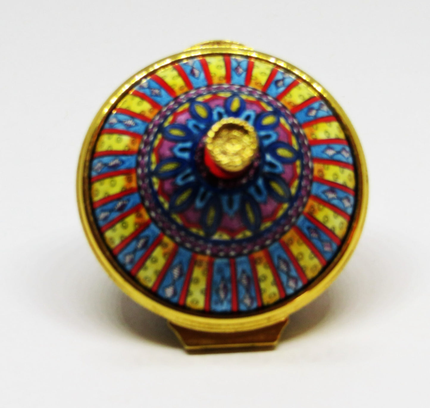 STAFFORDSHIRE ENAMELS BOX - SPINNING TOP -CHILD'S TOY- KALEIDOSCOPE DESIGN - MIB