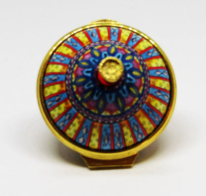 STAFFORDSHIRE ENAMELS BOX - SPINNING TOP -CHILD'S TOY- KALEIDOSCOPE DESIGN - MIB
