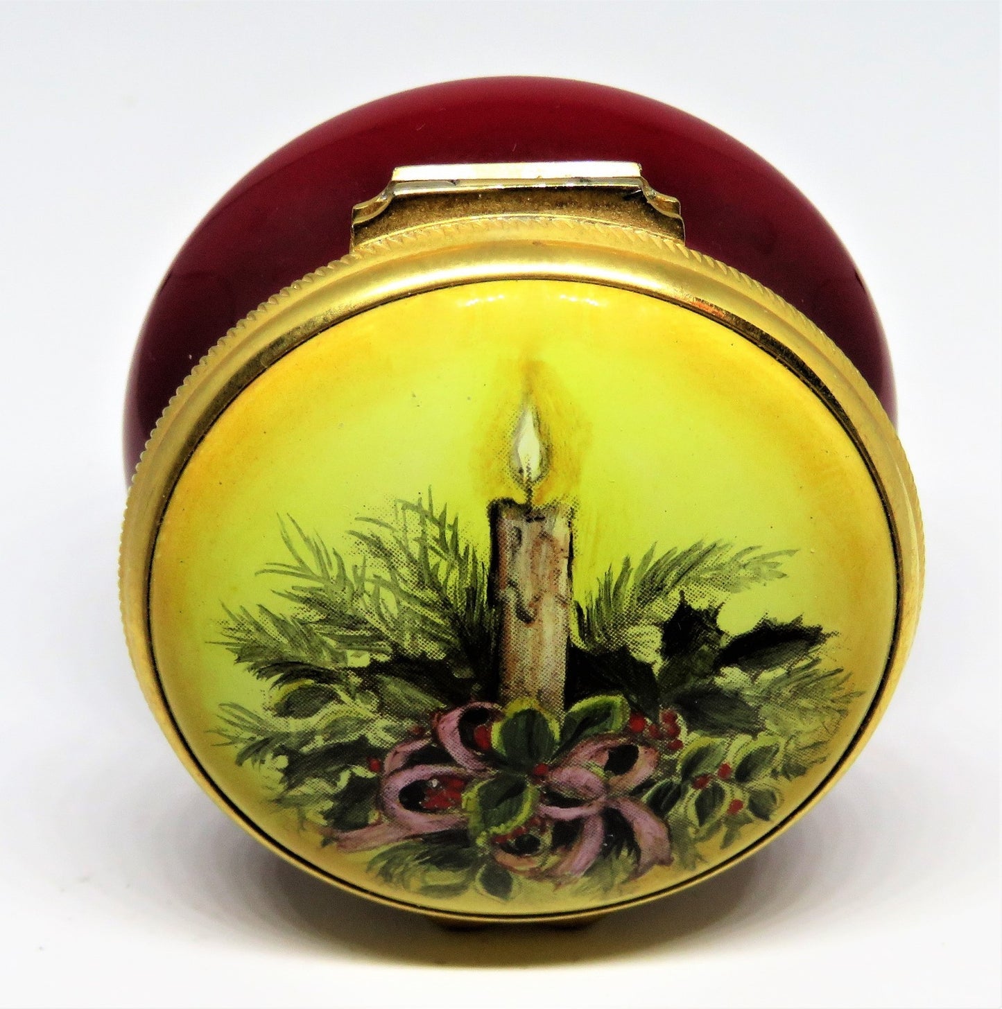 HOUSE OF ASHLEY - ENGLISH ENAMEL BOX - CANDLE & HOLLY - CHRISTMAS 1995 - MIB