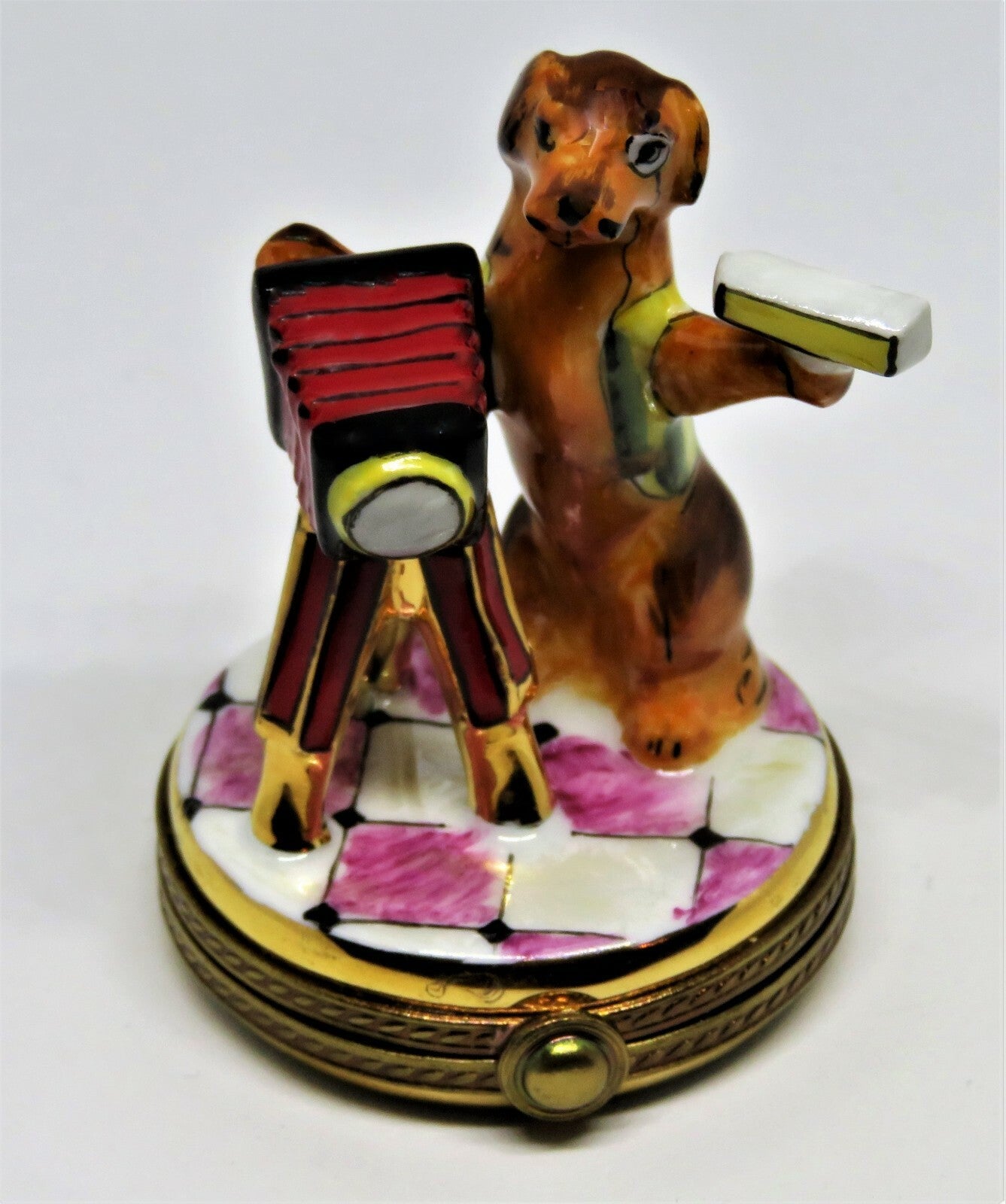 LIMOGES FRANCE BOX - CHAMART - WHIMSICAL SPANIEL DOG & CAMERA - PHOTOGRAPHER