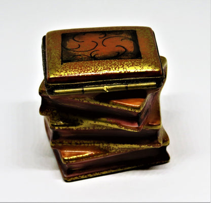 LIMOGES FRANCE BOX - CHAMART - STACK OF ANTIQUE 'LEATHER' BOUND BOOKS