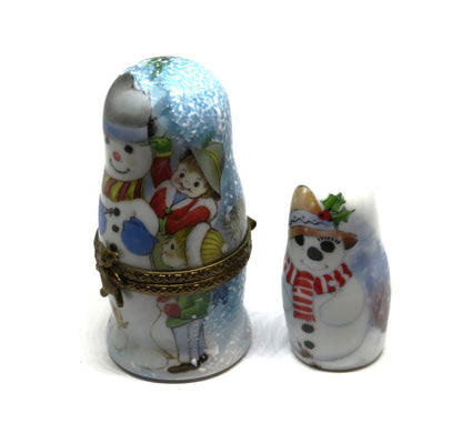 LIMOGES BOX - PARRY-VIEILLE - CHRISTMAS - NESTING SNOWMAN & LADY SET - 2 PIECES