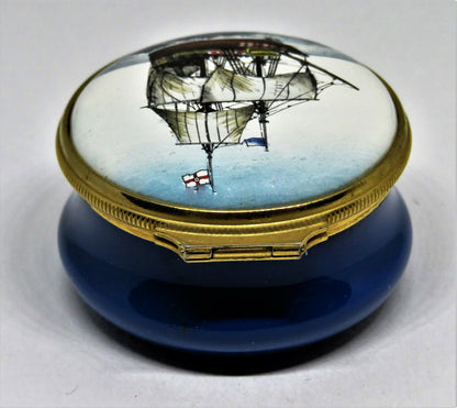 HALCYON DAYS ENAMEL BOX -GODSPEED ANTIQUE SAILING SHIP- JAMESTOWN VIRGINIA 1607