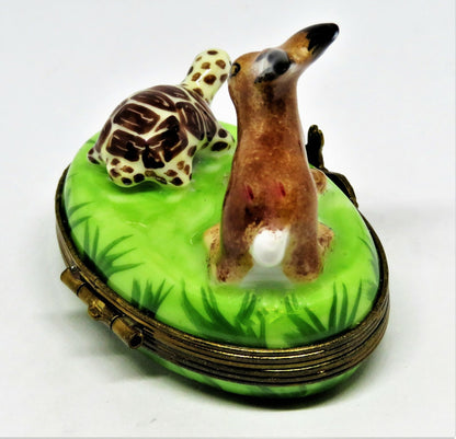 LIMOGES BOX - HARE & TORTOISE RACE - RABBIT & TURTLE -  BUNNY - AESOP'S FABLES