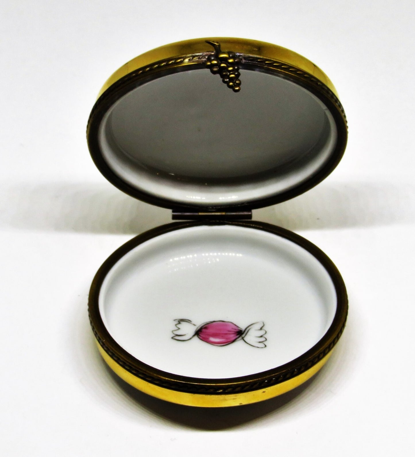 LIMOGES FRANCE BOX - EXIMIOUS - 'TIN' OF CANDY - FRUIT BONBONS - GRAPES CLASP