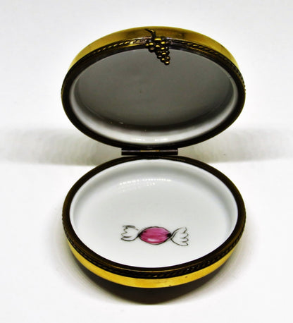 LIMOGES FRANCE BOX - EXIMIOUS - 'TIN' OF CANDY - FRUIT BONBONS - GRAPES CLASP