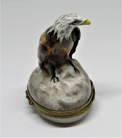 LIMOGES FRANCE BOX - PARRY-VIEILLE - AMERICAN BALD EAGLE - BIRDS - NEST INSIDE
