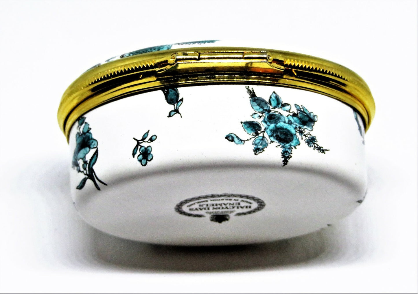 HALCYON DAYS ENAMEL BOX - ANTIQUE REPRODUCTION - WHIMSICAL COURTING DOGS - LOVE