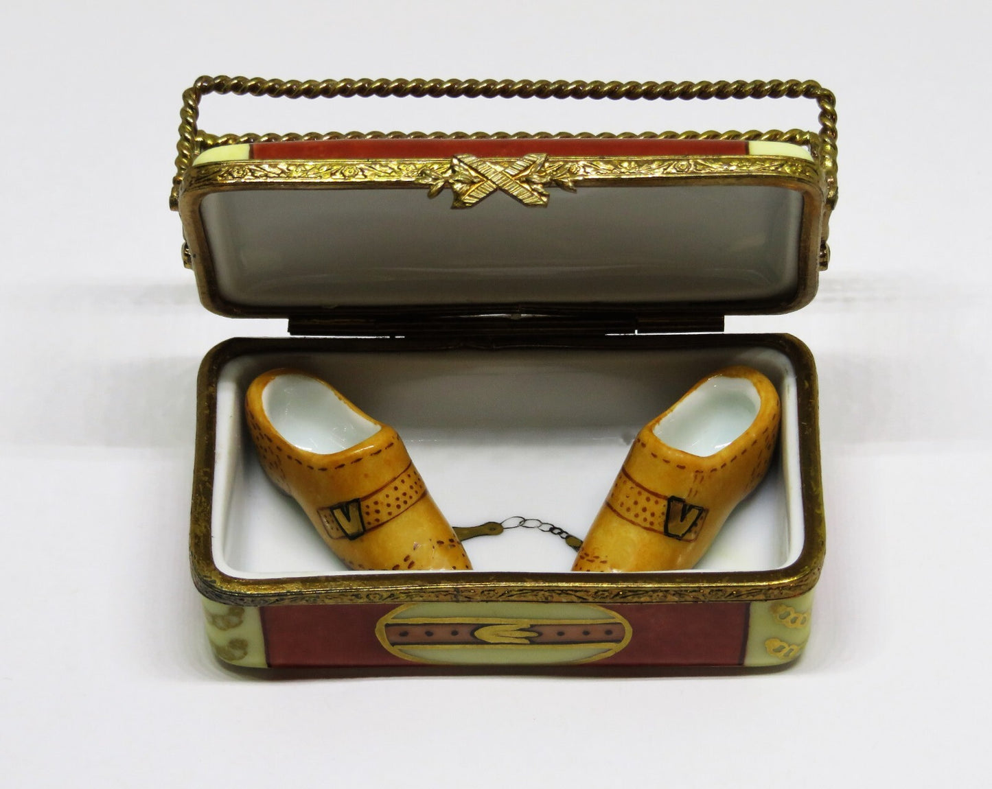 LIMOGES FRANCE BOX - SHOE BOX & DISPLAY RACK & PAIR OF MEN'S SHOES - SHOE HORN