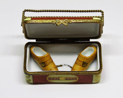 LIMOGES FRANCE BOX - SHOE BOX & DISPLAY RACK & PAIR OF MEN'S SHOES - SHOE HORN