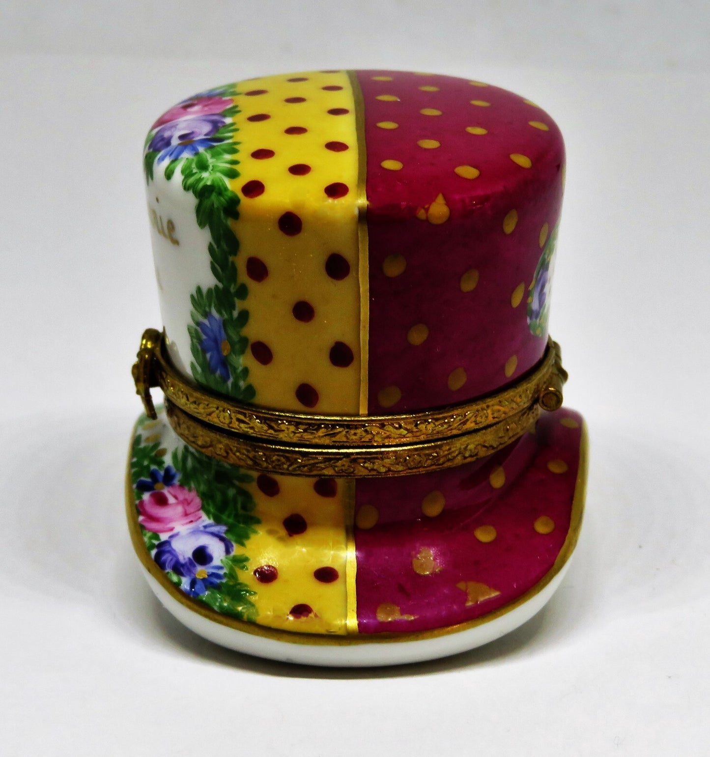 LIMOGES FRANCE BOX - PARIS PARFUMERIE HAT & PERFUME BOTTLE - FLOWERS - ROSES