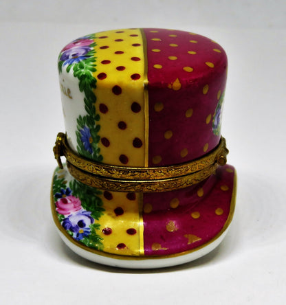 LIMOGES FRANCE BOX - PARIS PARFUMERIE HAT & PERFUME BOTTLE - FLOWERS - ROSES