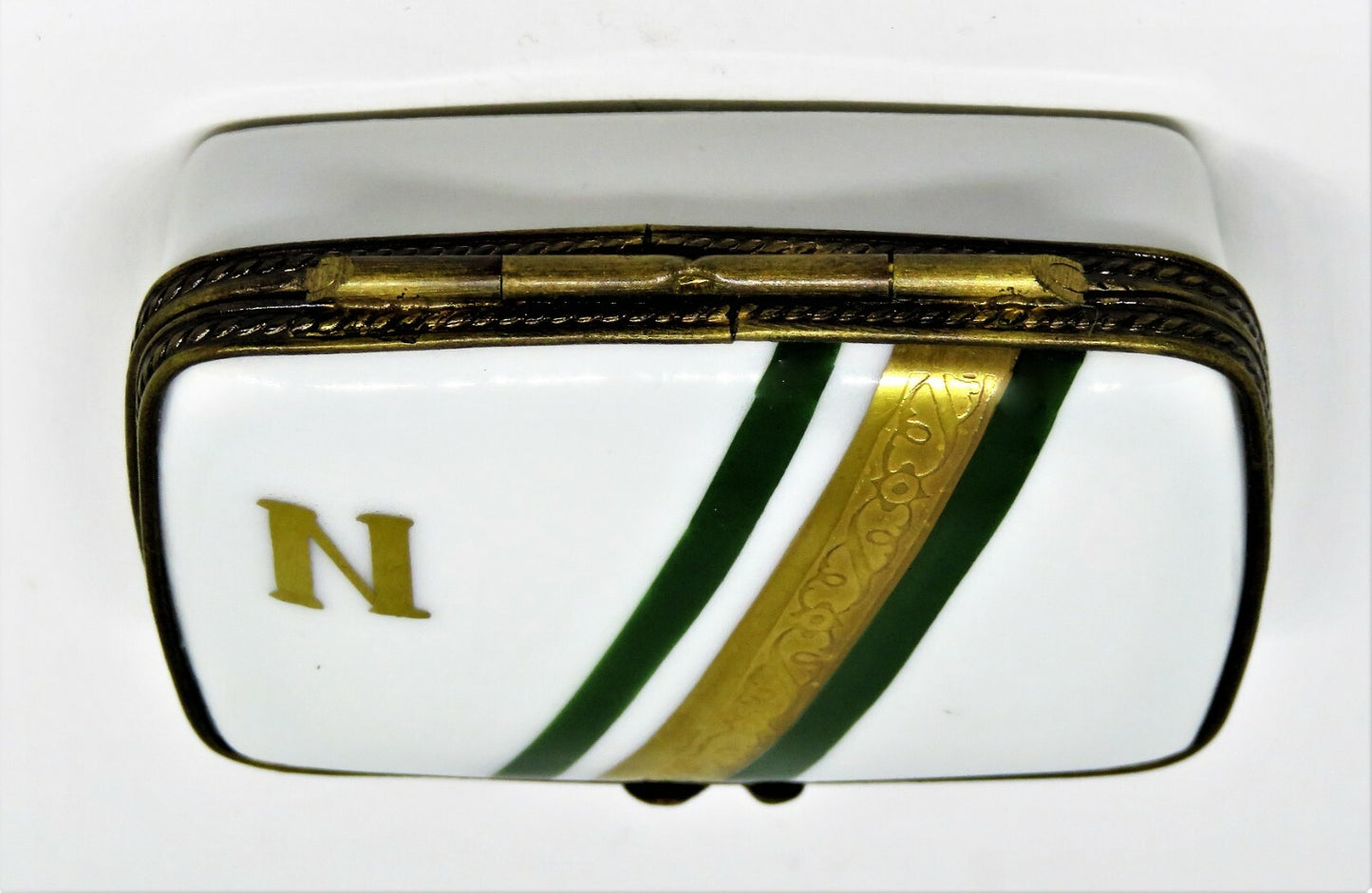LIMOGES FRANCE BOX - NORDSTROM RECTANGLE - "N" - GOLD INCRUSTATION