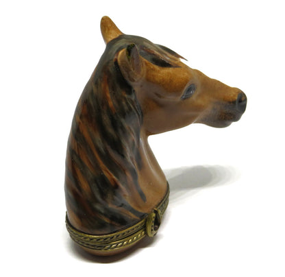 LIMOGES FRANCE BOX - CHAMART - HORSE'S HEAD BUST - EQUESTRIAN - HORSESHOE CLASP