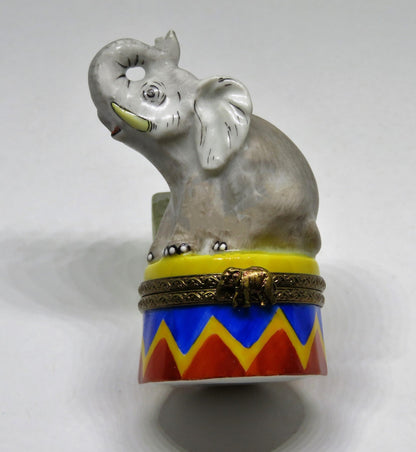 LIMOGES FRANCE BOX ~ PARRY-VIEILLE ~ CIRCUS ELEPHANT & STAND ~ PEINT MAIN