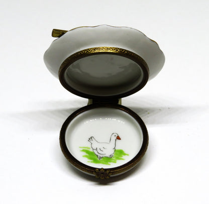 LIMOGES BOX- PARRY-VIEILLE - PATÉ DE FOIS GRAS ON A PLATE & KNIFE - GOOSE INSIDE