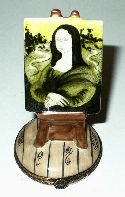 LIMOGES FRANCE BOX- MONA LISA PAINTING ON WOODEN EASEL - ART - LEONARDO DA VINCI