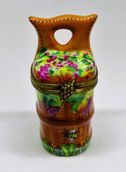 LIMOGES BOX - HARVEST GRAPE BASKET & BEE - REMOVABLE WINE BOTTLE - GUMP'S - RAP
